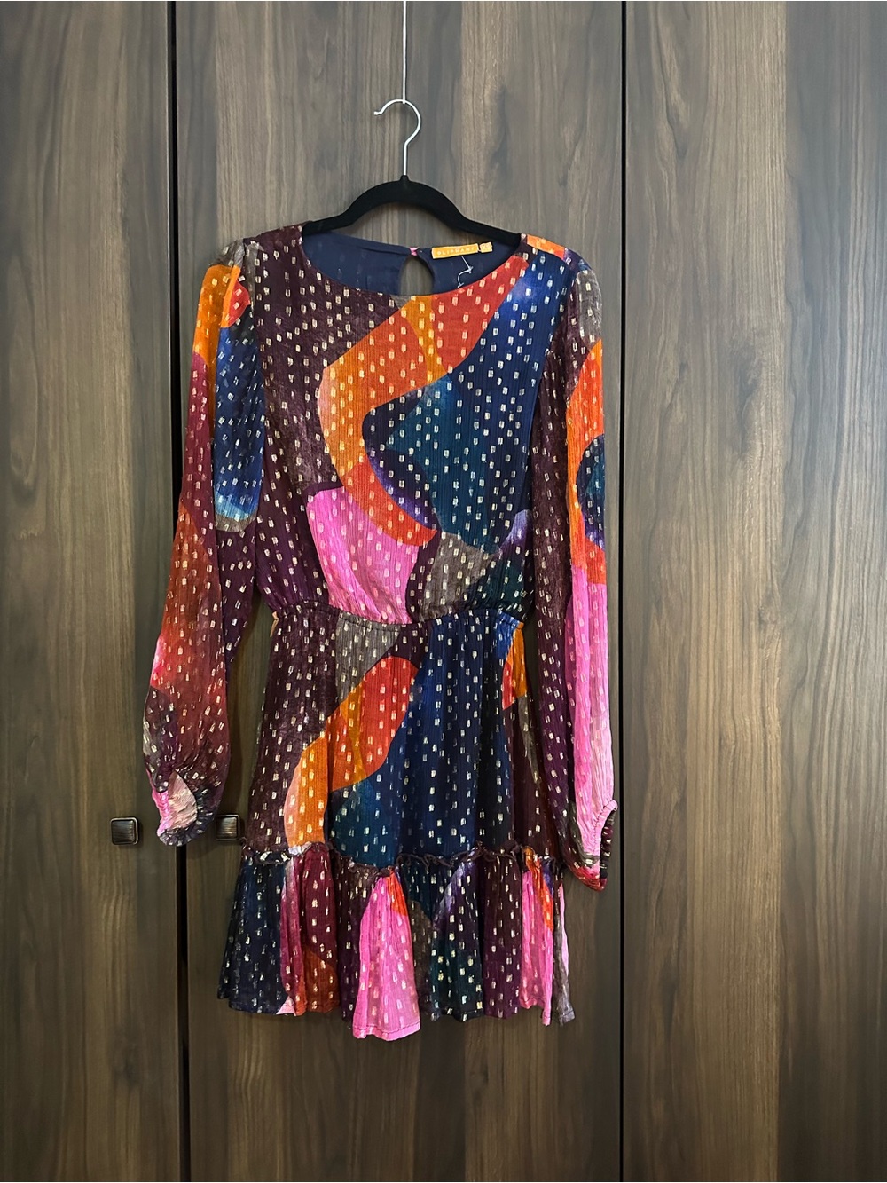 Oliphant Tuckernuck Multicolor Metallic Flowy Long Sleeve Boho Artsy Dress
